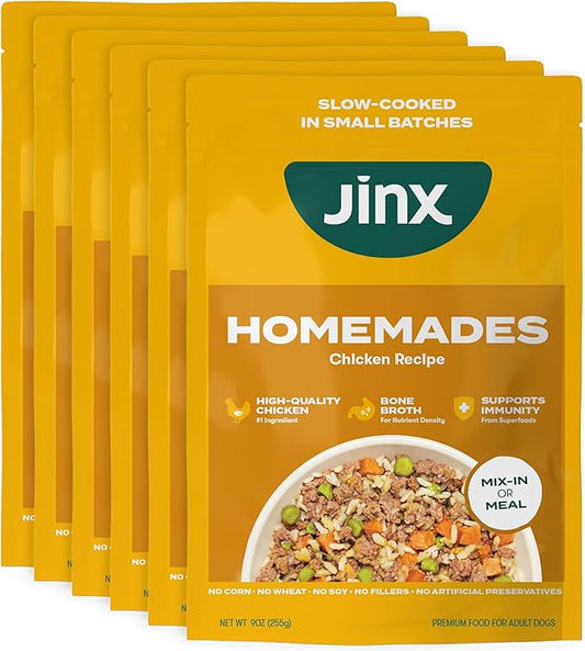 Jinx Chicken Dog Wet Food, Meal or Mix in Dog Toppers for Dry Food, Made with Real Chicken, Bone Broth & Brown Rice, No Fillers, Puppy, Adult, Senior, 9oz, 6 Pack