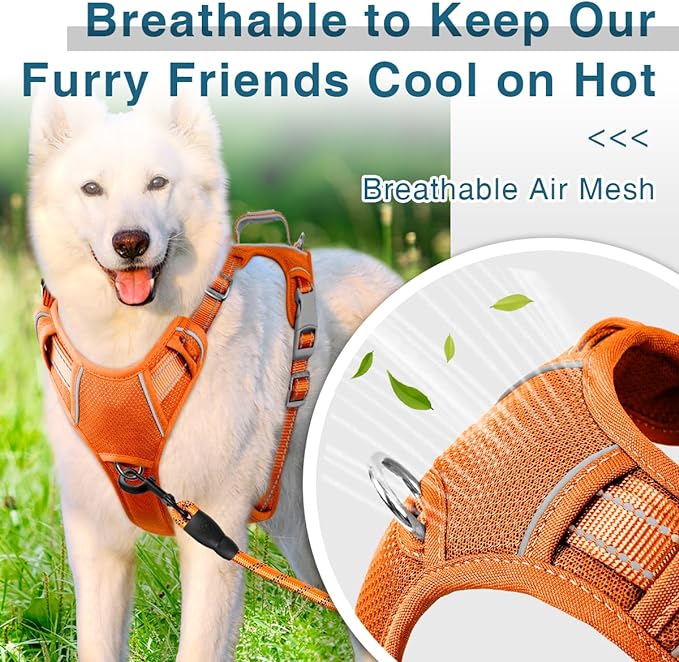 BARKBAY Dog Harness No Pull with ID Tag Pocket - Heavy Duty, Reflective, Easy Control for Large Dogs(Orange,S)