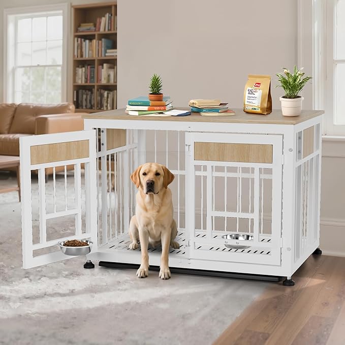Heavy Duty Dog Crate Furniture for Large Dogs, Decorative Pet House End Table, 42.9 Inch Large Wooden Cage Kennel Furniture Indoor for Medium Dog