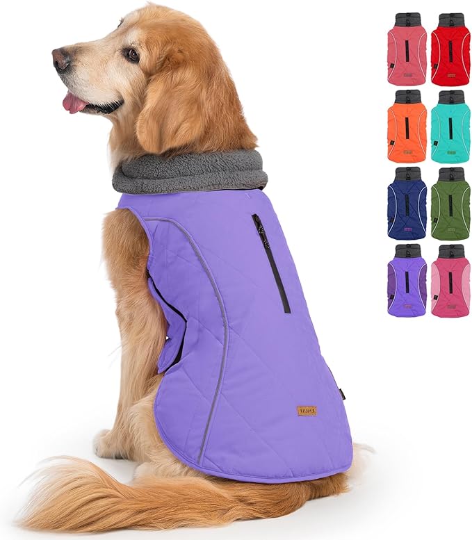 EMUST Dog Jackets for Winter, Cold Weather Coats for Dogs, Soft Winter Jackets for Medium Large Dog, Pet Vest for Small Medium Large Dogs, Purple, L
