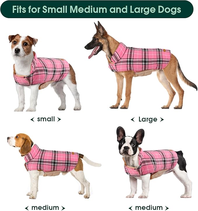 Kuoser Warm Dog Coat, Waterproof Dog Jacket for Extra Large Dogs, Adjustable Durable XXL Doggie Winter Coat Reversible Puppy Cold Weather Apparel from Small to Large Breed, Pink XXL
