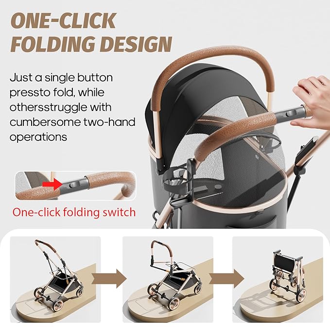 Pet Stroller with 4 Wheels, Dog Stroller with Detachable Carrier, One-Click Folding Pet Travel Carrier for Small, Medium Dogs Cats up to 50lbs, 3 in 1 Multifunctional (Black)