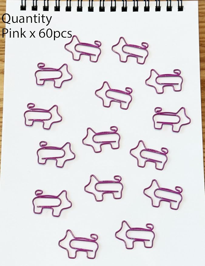 Cute Paper Clips, 60 PCS Pig Shaped Paper Clips Animal Bookmarks Clips, Assorted Colors, Fun Office Gifts for Women Men Coworkers Teachers Students Girls Boys, Christmas Gifts