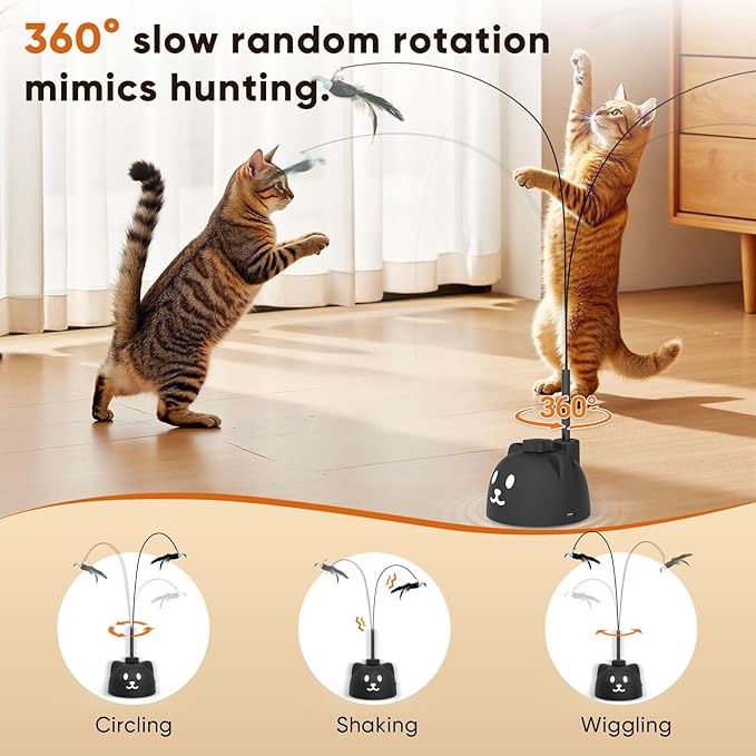 Interactive Cat Toys for Indoor Cats Automatic Electric Flying Bird Feather Cat Toy - Best Kitten & Adult Cat Enrichment Toy Stick-on Hanging Electric Kitty Toys for Bored Cats