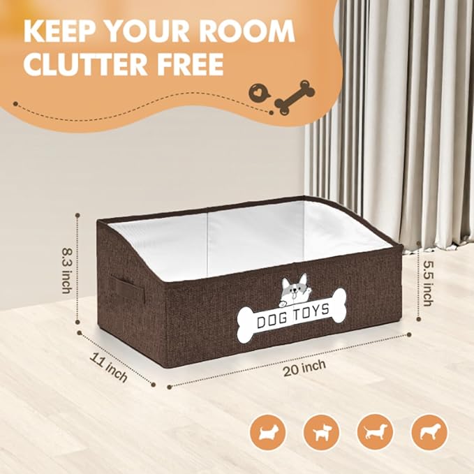 Dog Toy Basket, Specially Designed for Dog Toy Storage, Collapsible Dog Toy Box with Handle，Perfect for Storing Pet Toys and Accessories (Brown)