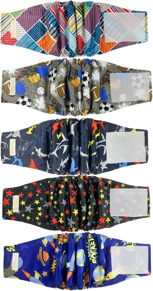 Male Dog Diapers Reusable High Absorbing Male Dog Belly Bands Washable with Cute Patterns 5packs (XXXL, 27” - 33” Waist)