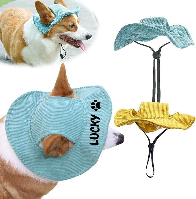 Personalized Dog Hat with Embroidered Name, Custom Dog Hat with Ear Holes, Adjustable UV Sun Protection Pet Baseball Cap Bucket Hats, for Pet Lovers (5 Sizes) (Style2)