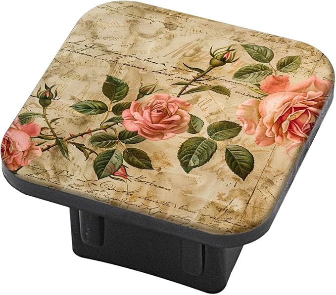 Hitch Cover Fits for 2-Inch Hitch,Vintage Roses and Script On Vintage Paper Background Rubber Trailer Hitch Cover Tube Plug Insert,Car Exterior Accessories, Receiver Tube Hitch Plug