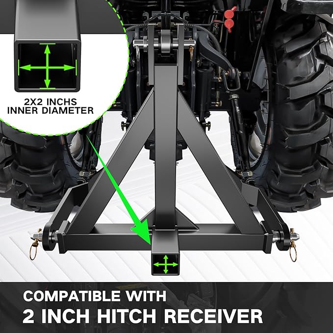 3 Point Trailer Hitch with 2" Receiver for Category 1, 3 Pt Tractor, Heavy Duty Quick Hitch Drawbar Adapter for John Deere, Kubota, Kioti, Yanmar, Cat, NorTrac, BX, LM25H, WLM Tractor, Black