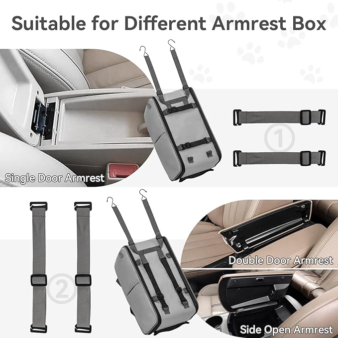 PETSFIT Multipurpose Console Dog Car Seat, Portable Small Dog Car Seat for Dogs, Cat Carrier, Pet Carrier Airline Approved with Safety Tether and Pockets (Light Grey)