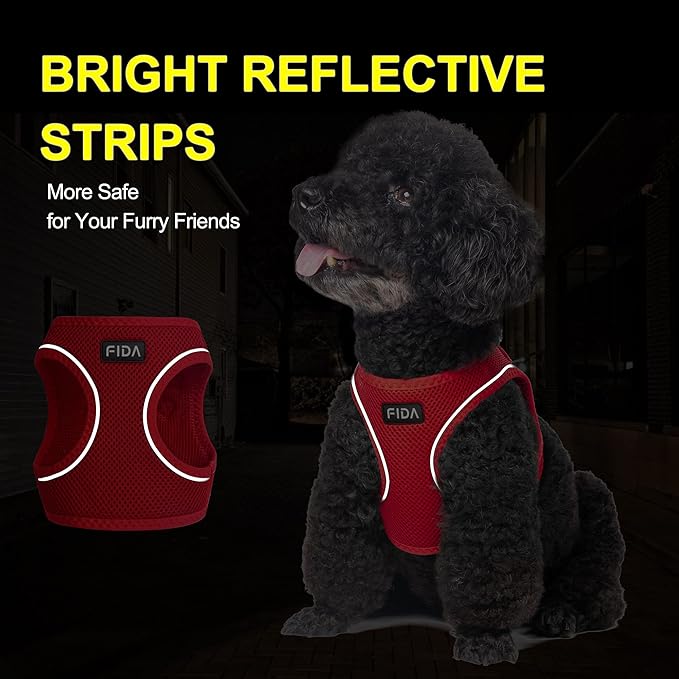 Fida Comfy Dog Harness with Leash, Soft Puppy Vest Escape Proof, Breathable Lightweight Soft Mesh, Adjustable Reflective Step-in Harness for Small Pet Walking (S, Red)
