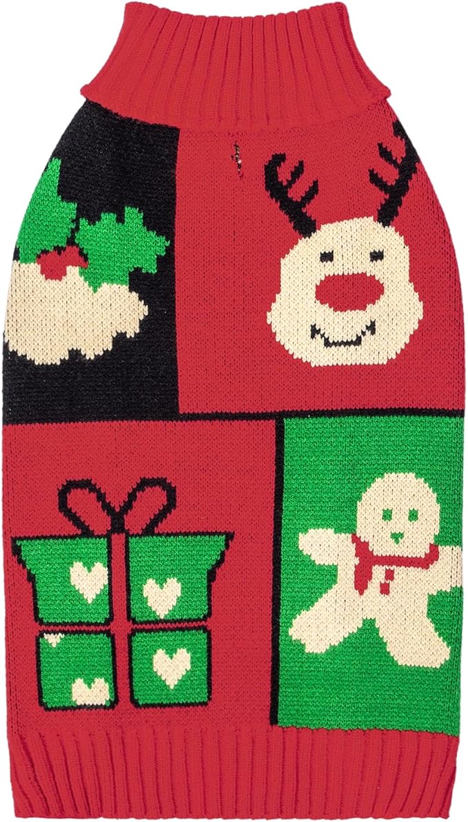 CuteBone Christmas Dog Sweater for Small Medium Dogs X-mas Knit Puppy Sweater Turtleneck Pet Winter Clothes Cat Apparel with Harness Hole