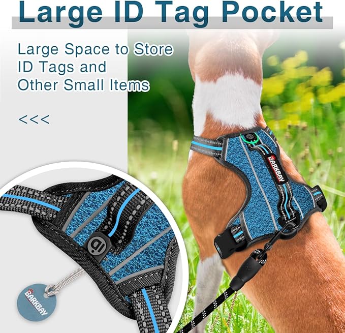 BARKBAY Dog Harness No Pull with ID Tag Pocket - Heavy Duty, Reflective, Easy Control for Small Dogs(Blue/Black,S)