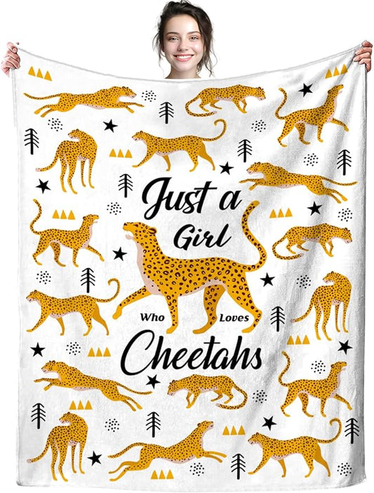 Cheetah Blanket Plush Gifts Just A Girl Who Loves Cheetah Blankets Ultra Soft Cozy Flannel Throw Blankets Bedding for Kids Girls Adults Women Gifts 60" x50