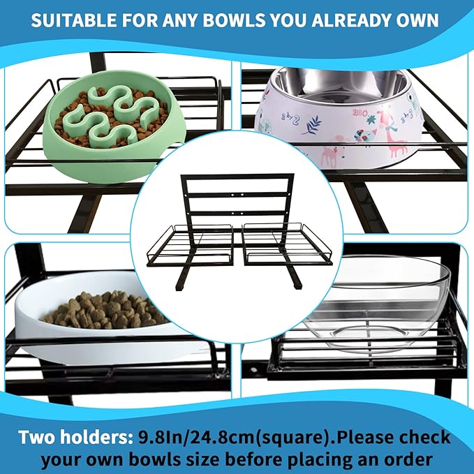Elevated Dog Bowl Stand - Adjustable Holder with 3 Heights for Small to Large Dogs (For 2Pcs 9.8in Bowls)
