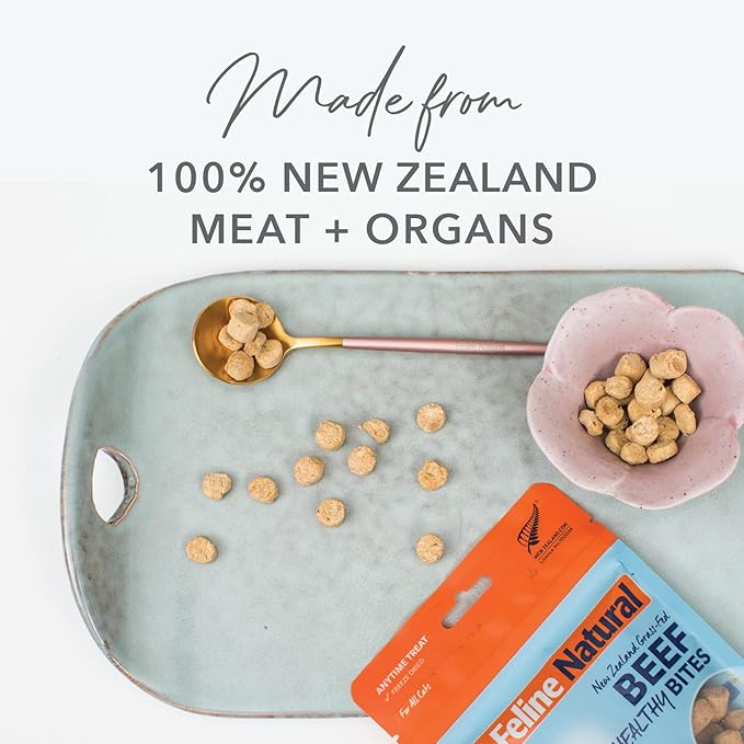 Feline Natural Freeze Dried Cat Treats – New Zealand Single-Source Protein Treats for Cats - Grain-Free Healthy Cat Snacks, Beef Bites, 1.76oz (Pack of 2)