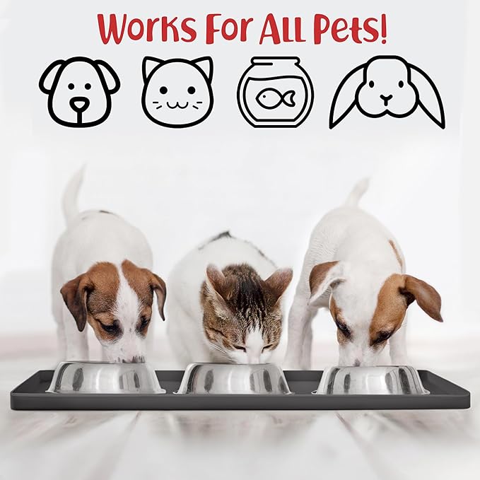DogBuddy Dog Food Mat – Waterproof Dog Bowl Mat for Food and Water, Silicone Pet Feeding Mats for Floors, Non-Slip Placemat with High Edges for Dogs Bowls, Puppy Essentials (M: 21” x 14”, Shadow)