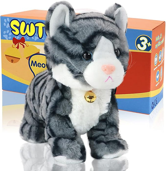Plush Stuffed Animal Interactive Cat Robot Toy, LED Robotic Cat Barking Meow Kitten Touch Control, Electronic Pet, RobotKitty Toys, Animated Toy Cats for Girls Baby Kids
