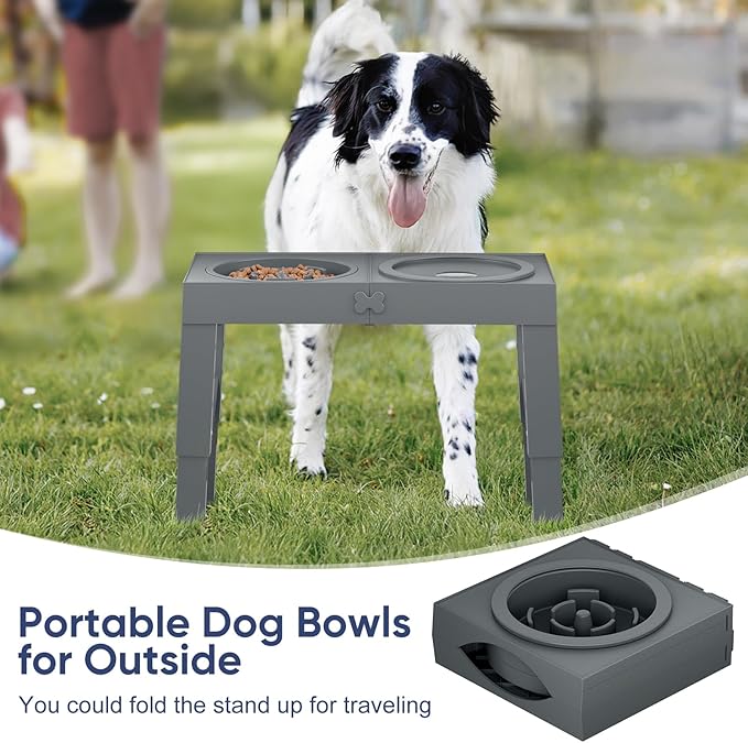 XIAZ Slow Feeder Dog Bowl Elevated Food and Water Bowl Stand for Large Medium Sized Dog, 4 Heights Adjustable, Non-Slip, Durable, Prevents Bloating & Improves Digestion for Dogs