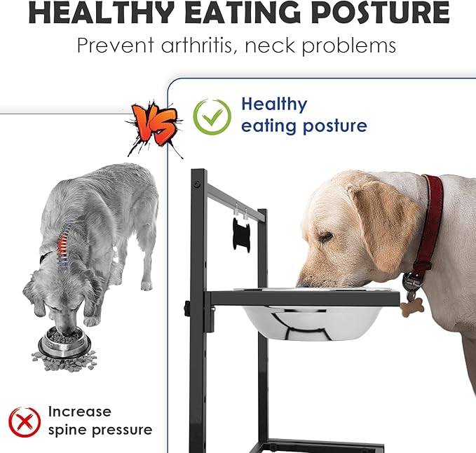 Elevated Dog Bowls for Dogs,Raised Dog Bowl Stand with Two 1700ML Stainless Steel Bowls, Adjustable Tall Dog Food Water Bowls