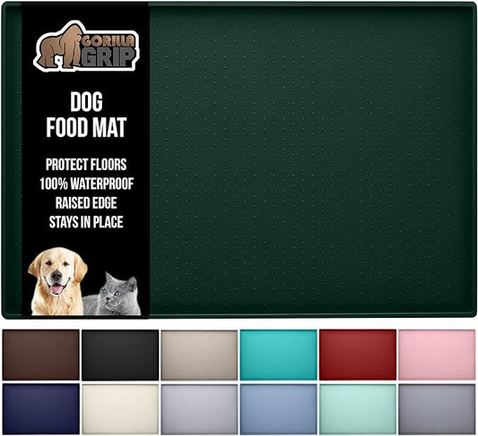 GORILLA GRIP 100% Waterproof Raised Edge BPA Free Silicone Pet Feeding Mat, Dog Cat Food Mats Contain Spills Protects Floors, Placemats for Cats and Dogs Water Bowl, Pets Accessories 23x15 Green