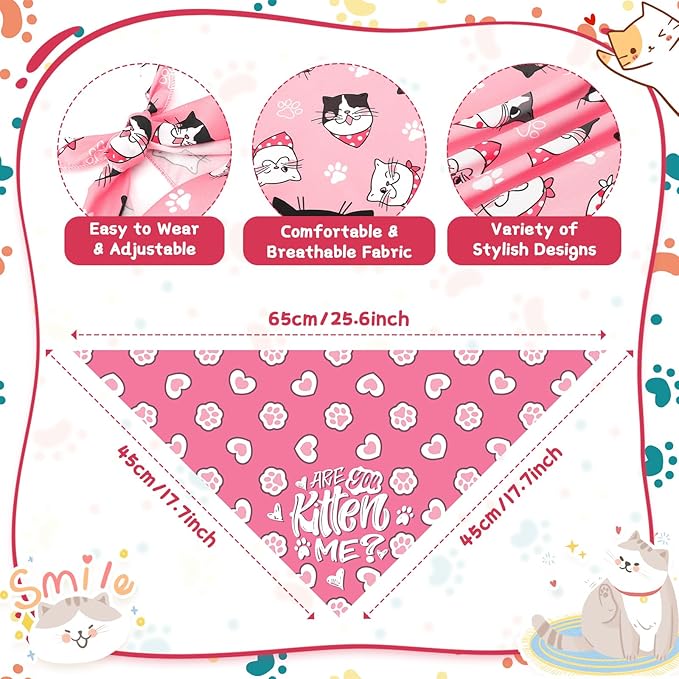 30 Pcs Dog Bandanas Bulk, Summer Pet Bandanas Bulk, Cute Kitty Pattern Dog & Cat Bandanas for Small Pets, Breathable Washable Triangle Scarves for Pet Grooming, Gifts, Parties