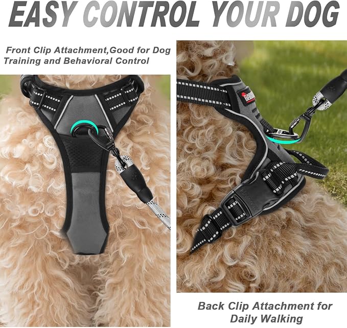 BARKBAY No Pull Dog Harness Front Clip Heavy Duty Reflective Easy Control Handle for Large Dog Walking(Dark Grey,XS)