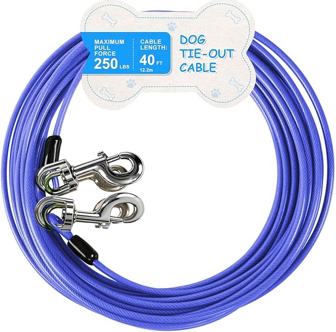 Tie Out Cable, 15/25/40/50 FT Runner Cable with Swivel Hook,Dog Leash Run Tether for Yard Outdoor and Camping,for Small to Medium Pets Up to 250 LBS