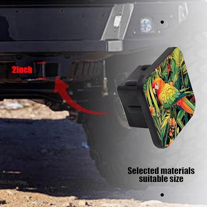 Hitch Cover Fits for 2-Inch Hitch,Illustration of A Tropical Parrot in Foliage Rubber Trailer Hitch Cover Tube Plug Insert,Car Exterior Accessories, Receiver Tube Hitch Plug