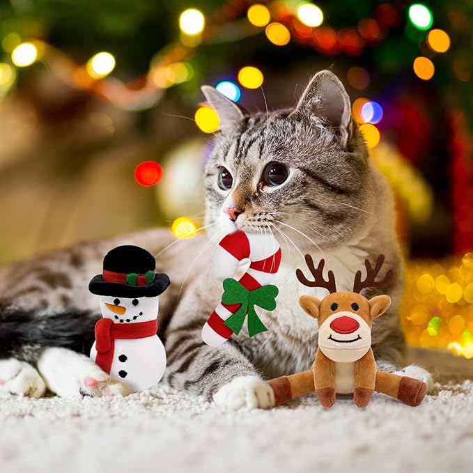 Vansolinne Christmas Catnip Toys, 6Pcs Interactive Cat Chew Toys for Indoor Cats, Bite Resistant Catnip Filled Teething Toy Set, Christmas Cats & Cat Lover Gift