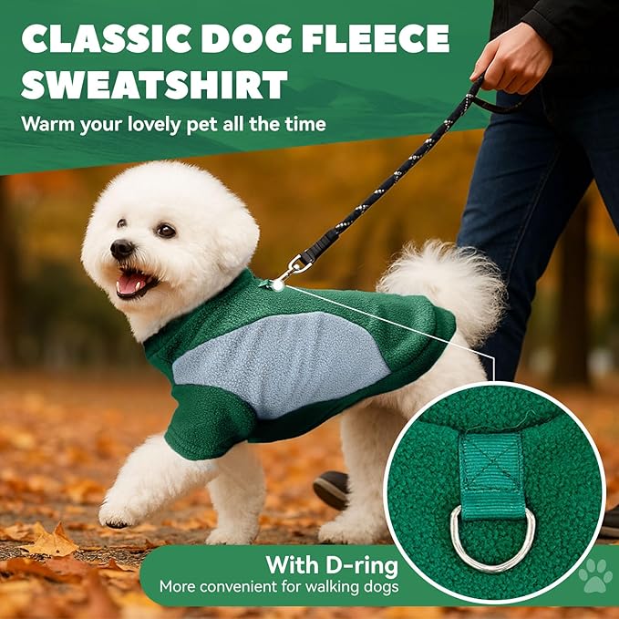 Small Dog Sweater with Leash Ring Soft Warm Fleece Fall Winter Dog Clothes Cute Cat Apparel Puppy Sweaters Classic Pullover Doggy Sweatshirts Chihuahua Costumes Cat Outfits(Green,XXL)