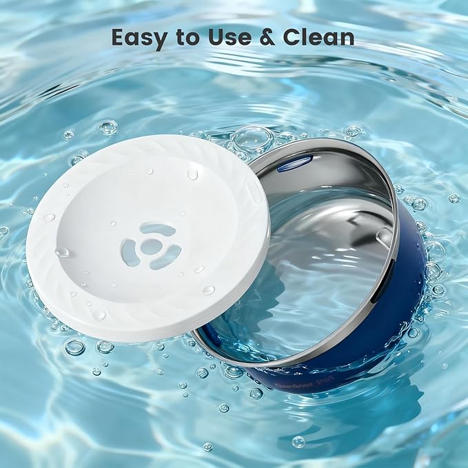 Gardner Pet Slow Water Bowl for Dogs, 2L/68oz Spill-Proof Pet Water Bowl with Floating Disk & Filter Screen, Stainless Steel No-Spill Water Dispenser for Small & Medium Pets