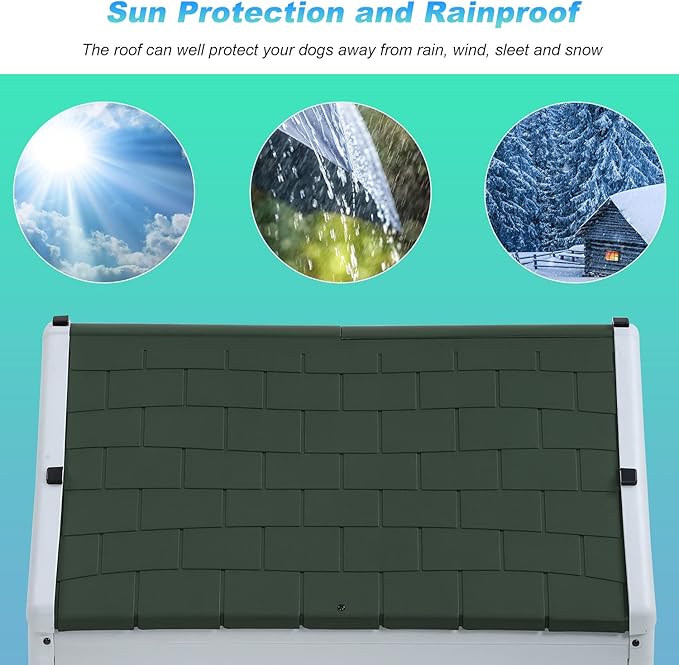 FDW Dog House Indoor Outdoor Durable Ventilate Waterproof Pet Plastic Dog House for Small Medium Large Dogs Insulated Puppy Shelter Kennel Crate with Air Vents and Elevated Floor