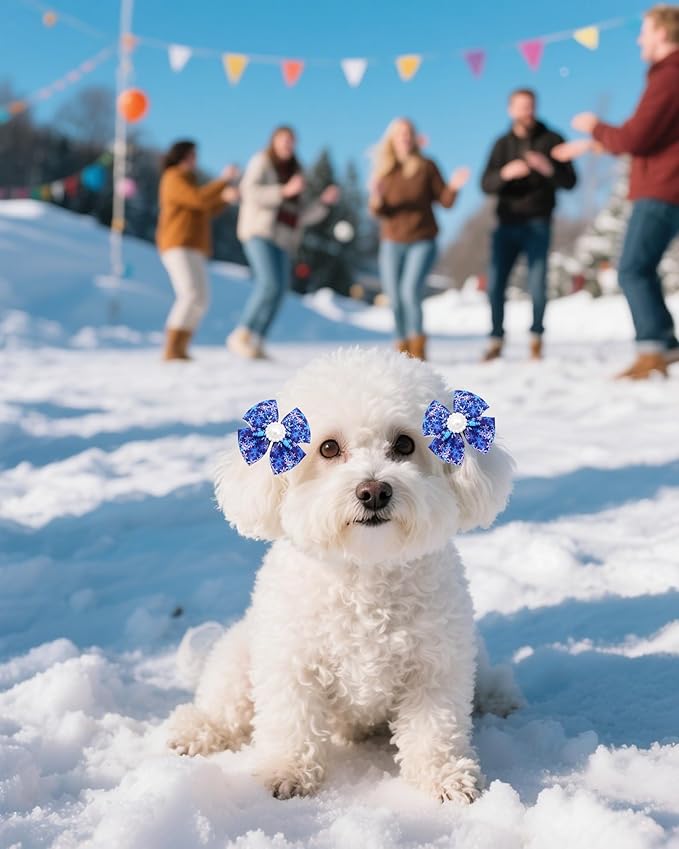 PET SHOW 20 Pack Winter Dog Hair Bows with Alligator Clips for Small Medium Dogs Snowflake Bowknot Hair Clips Cat Puppy Yorkshire Rhinestone Grooming Hair Accessories for Party Costumes