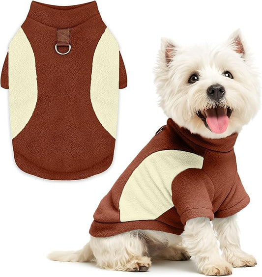 Small Dog Sweater with Leash Ring Soft Warm Fleece Fall Winter Dog Clothes Cute Cat Apparel Puppy Sweaters Classic Pullover Doggy Sweatshirts Chihuahua Costumes Cat Outfits(Brown,XXL)