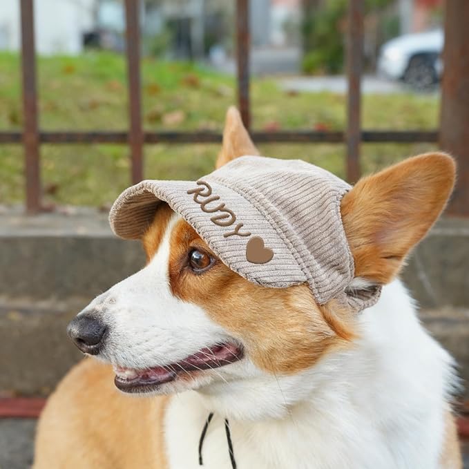 Personalized Dog Hat with Embroidered Name, Custom Dog Hat with Ear Holes, Adjustable UV Sun Protection Pet Baseball Cap Bucket Hats, for Pet Lovers (5 Sizes) (Style2)