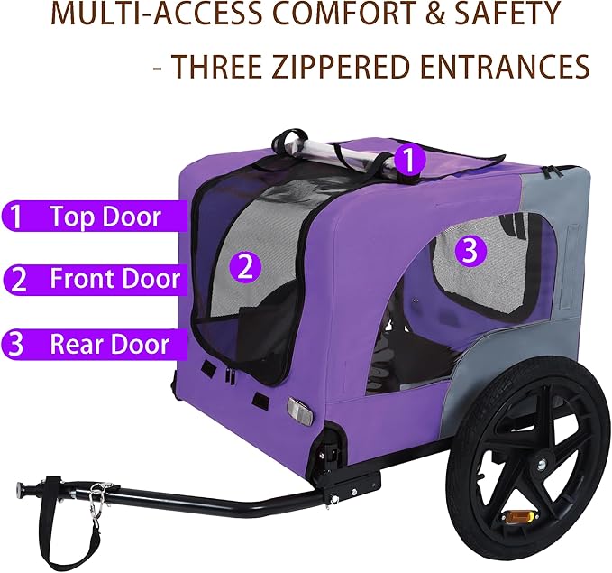 Collapsible Dog Bike Trailer for Small & Medium Pets - 16" All-Terrain Wheels, Universal Hitch, Quick Release & Non-Slip Floor - Internal Leash, Bicycle Accessories