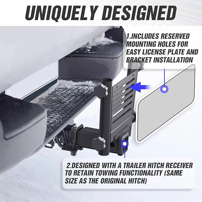 for Trailer Hitch Flag Pole Holder for 2-Inch Receiver, Heavy Duty Hitch Mount Flagpole Bracket with License Plate Holes, Fits Truck SUV RV Pickup Camper, Tow Hitch Flag Mount for Parade Camping