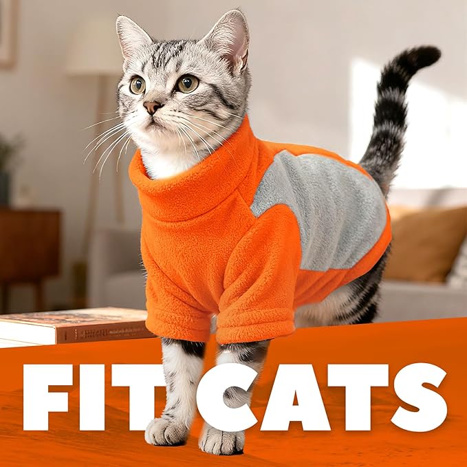 Small Dog Sweater with Leash Ring Soft Warm Fleece Fall Winter Dog Clothes Cute Cat Apparel Puppy Sweaters Classic Pullover Doggy Sweatshirts Chihuahua Costumes Cat Outfits(Orange,M)