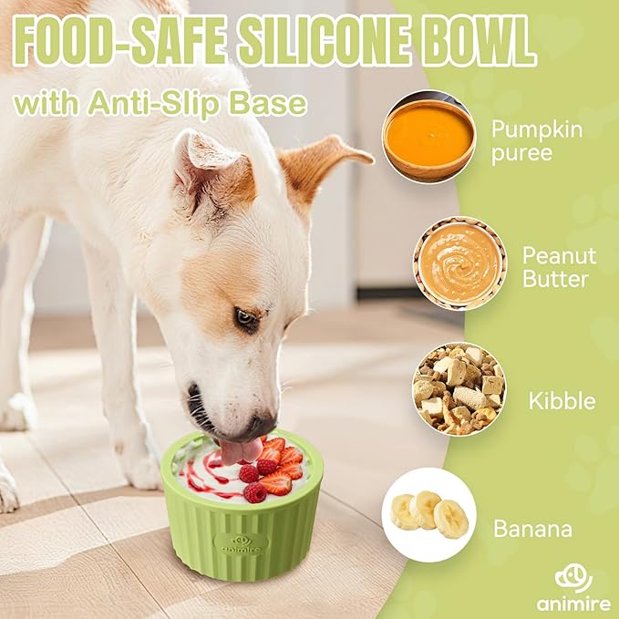 Dog Lick Bowl, Anxiety Relief Dog Licking Mat Freezer Treat Dispenser, Non-Slip Anti-Choking Silicone Slow Feeder Lick Bowl for Small Medium & Large Breed Dogs, BPA Free(Green,S)