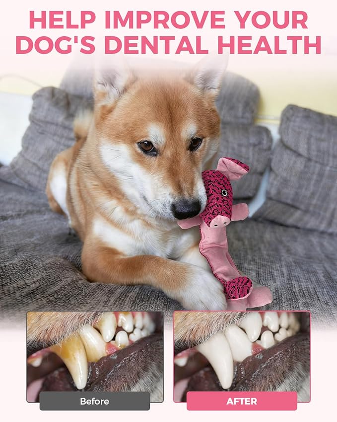 Squeaky Dog Toys for Large Dogs, Durable Plush Chew Toys for Aggressive Chewers, Interactive Tug of War Toy, Tough Teething Gift to Keep Them Busy and Relieve Boredom (Pink Pig)