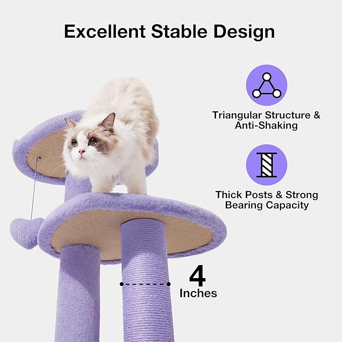 VETRESKA 40 inches Cat Tree for Indoor Cats, Multi Level Cat Tower with Cat Scratching Post, Cute Cat Climbing Tree with Dangling Toy for Cats, Purple
