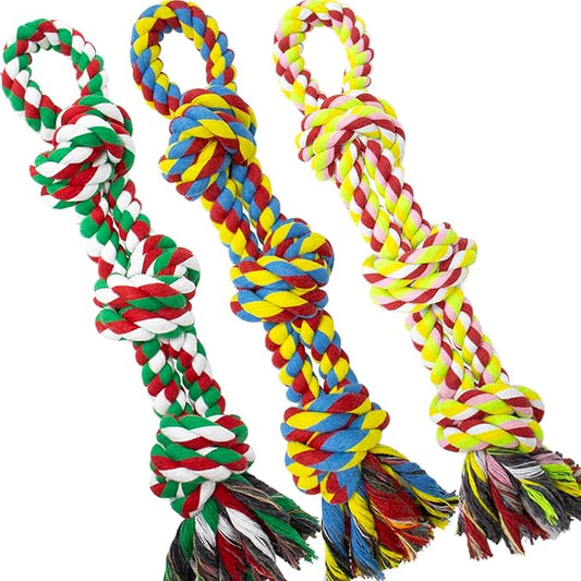 [3 Pack] Dog Rope Toys for Large and Medium Aggressive Chewers, Nearly Indestructible Rope Chew Toys, Heavy Duty 100% Cotton Tug of War Dog Toy for Boredom, Teeth Cleaning