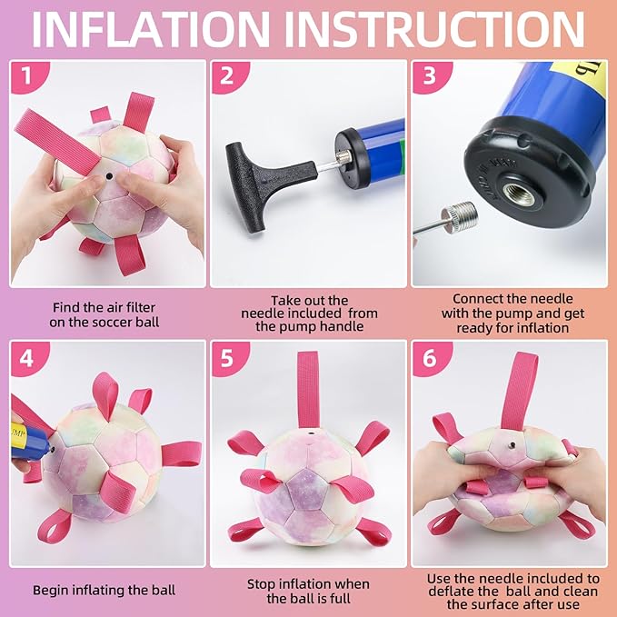 QDAN Dog Balls: Herding Ball for Dogs, Outdoor Toys Dog Soccer Ball with Straps, Interactive Pet Toys for World Cup Large Dogs Tug of War, Pet Birthday Gifts,Gradient Rainbow (8 Inch)