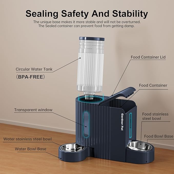 Gardner Pet Automatic Gravity Cat Food Feeder and Water Dispenser Stainless Steel Two-in-One Set Large Capacity Dispenser for Pets Dogs, Puppies, Kittens-(0.8 Gallons x 2)