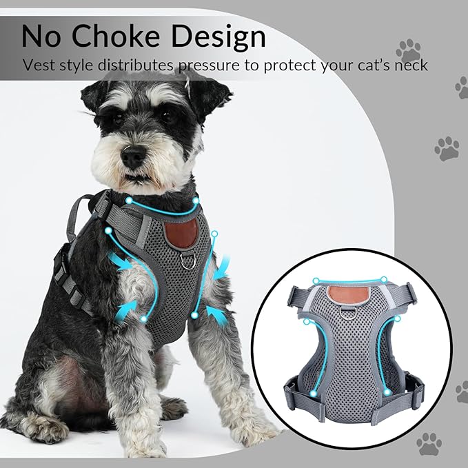 Harness and Leash Set with AirTag Holder for Large Cat Small Dog, Upgraded Escape Proof Vest with Lead for Puppy Outdoor Walking，Soft Breathable Mesh Coat with Reflective Strip (Grey, XL)