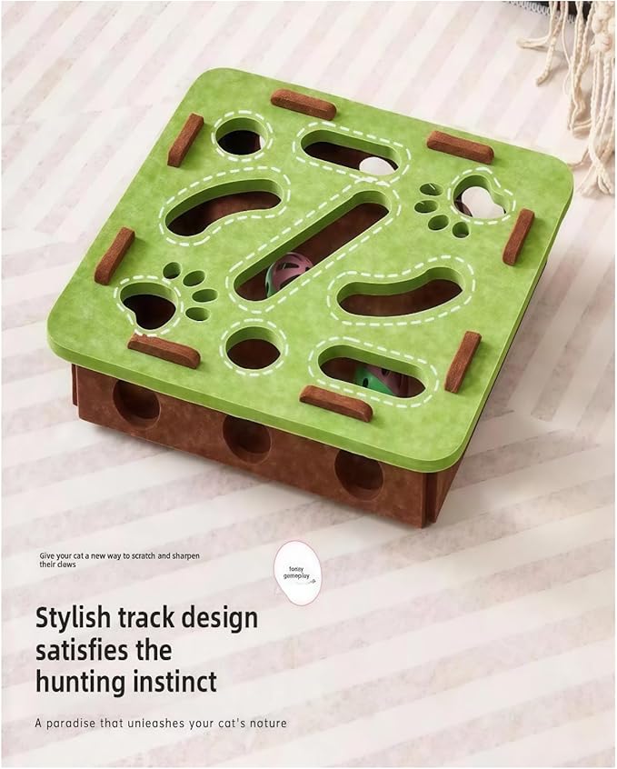 Interactive Cat Scratch Box with Nail File & Slow Feeder - Puzzle Enrichment Toy for Indoor Cats Mental Stimulation