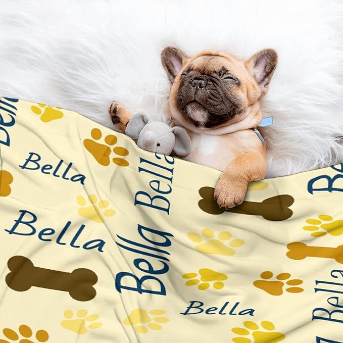 Custom Pet Name Blanket Personalized Dogs Customized Puppy ,Dog Gift for Dog Lovers Mom Dad Cute Paw Prints Soft Flannel Throw Bed Sofa Travel Extra Small 40''x30''