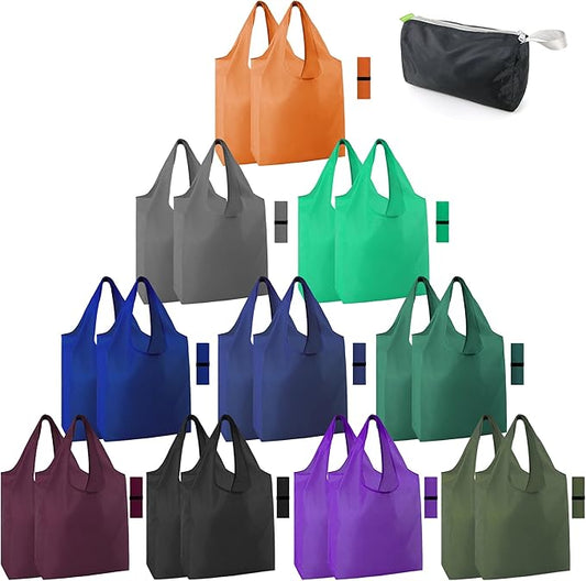 BeeGreen 20 Pack Reusable Grocery Bags w Storage Pouch Reusable Shopping Bags Bulk w Elastic Band Colorful 50LBS X-Large Foldable Fabric Bags Machine Washable Heavy Duty Tote Bags for Groceries