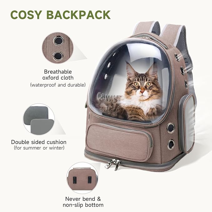 Cat Backpack Carrier, Breathable Cat Carrier Large Space Bubble Pet Backpack for Kitty Small Dog up to 15lbs, Transparent & Foldable Pet Carrier for Travel Hiking